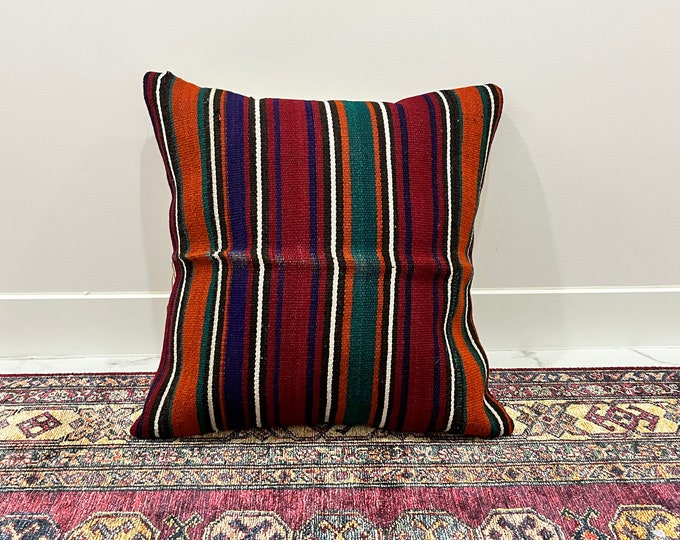 Anatolian Pillow 16x16 - Turkish vintage Kilim pillow cover - Handmade Pillow Cover 40x40 cm