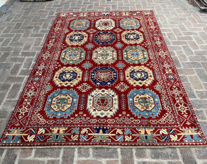 203 x 291 cm Hand knotted hand spun wool rug - Veg dye - Living room rug - bedroom rug - Kazak oriental rug