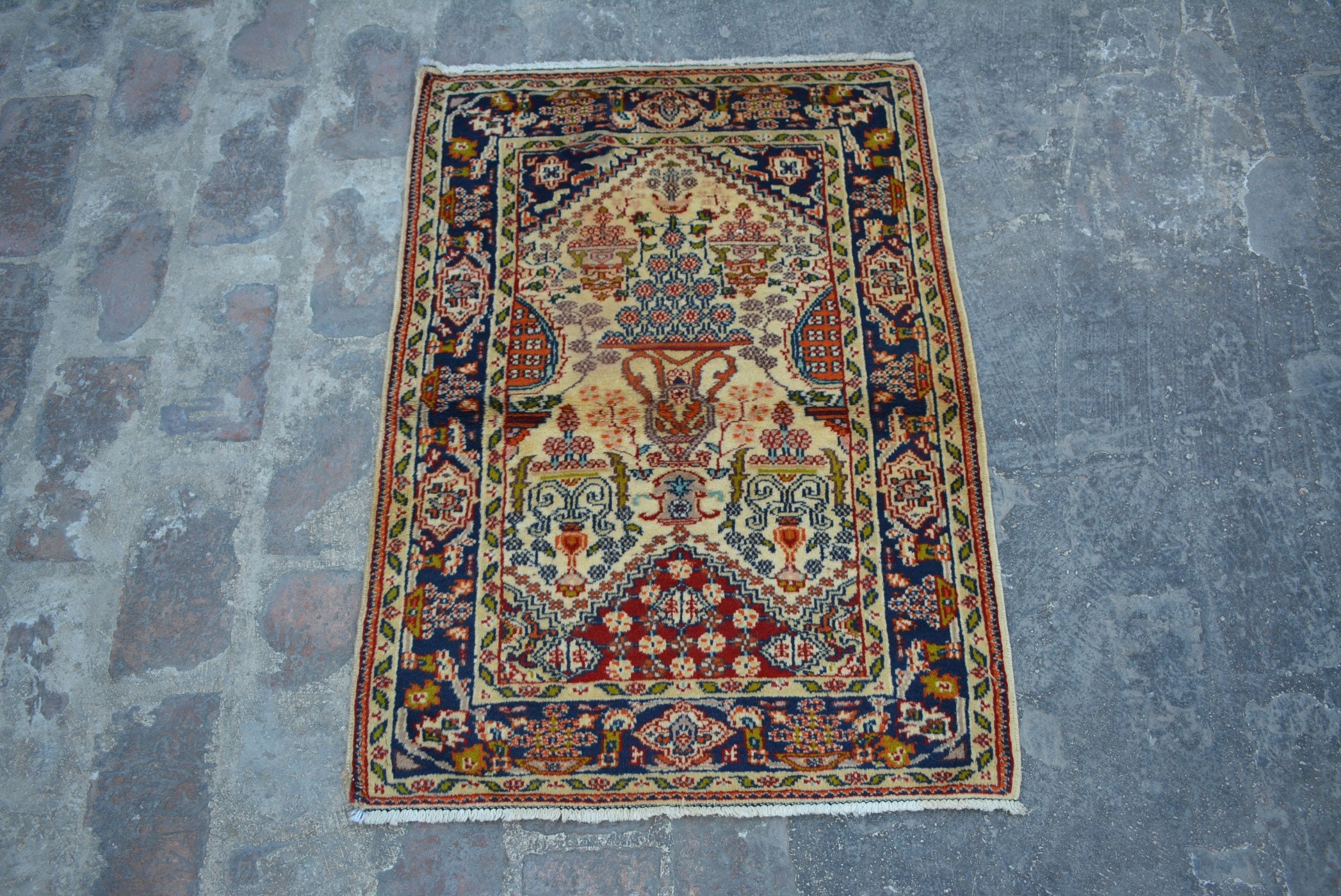 antique turkish kayseri nomadic tribal handmade wool prayer rug decorative rug vintage turkish traditional kawdani prayer rug