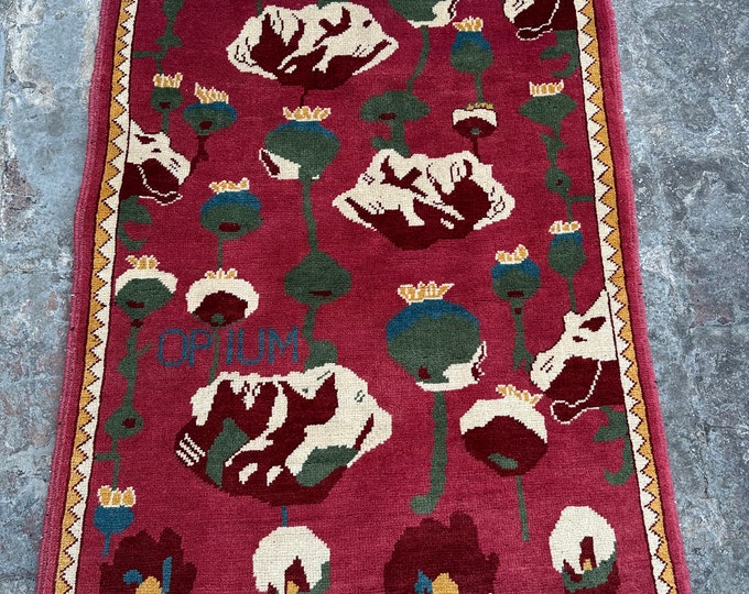 70% off Red 2.7 x 3.11 Feet/ Afghan handmade Opium style Oushak rug - Tribal  wool rug/ Natural Dye Color 2024 age Oriental Chobi Rug