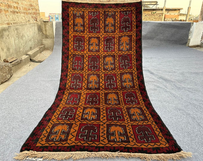 70% off Size 3.4 x 6.7 Ft Baluch Afghan Shindani  Full Pile Ayna rug | Hand knotted Geometric wool rug/Nomadic Natural Dye Color/ Vintage