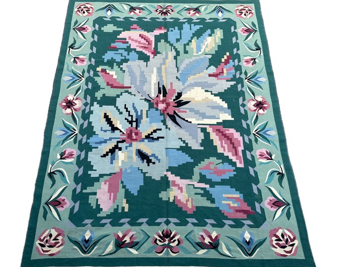 70% off Elegant handwoven tribal Floral kilim rug - 8'8 x 11'6