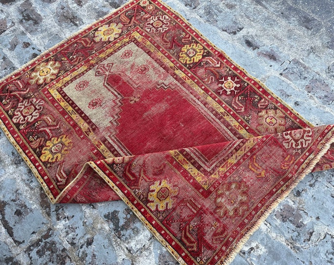 70% off 3.3 x 4.11 Ft/ Vintage 19500s  Turkish Prayer Wool rug | Turkish Nomadic Prayer rug | handmade wool rug Gergeous Wool Prayer  rug