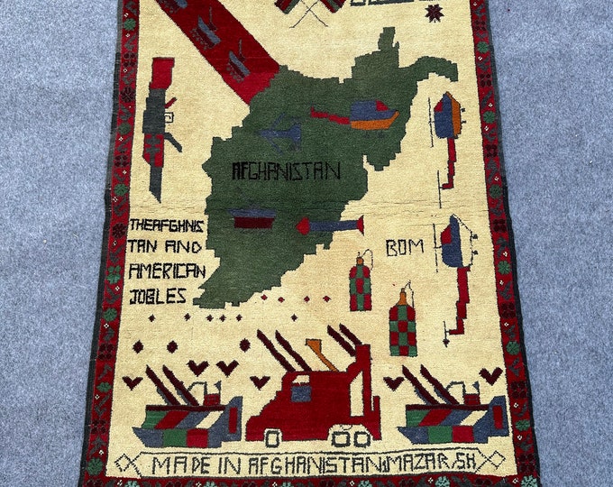 Beige Afghan War rug | Hand knotted Tribal wool Afghan rug