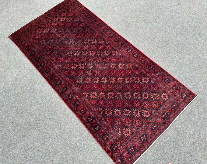 70% off 2.11 x 6 Ft/ super fine Afghan Red Antique 1940s Baluch rug runner | Hand knotted tribal wool runner wool Hallway Rug Runner