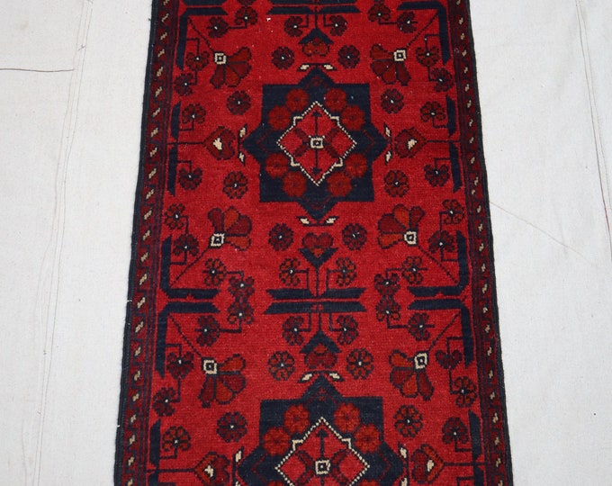 Tribal Khal Mohammadi Afghan Rug runner, Red hand-knotted hallway rug