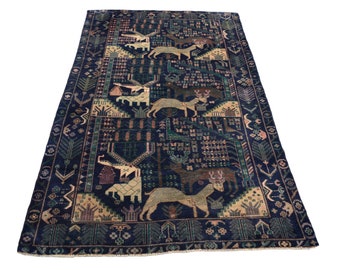 Beautiful Colors / Vintage Pictorial handmade wool rug / 4'0 x 6'5