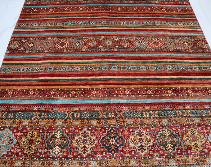 6'10 x 9'10 Hand knotted veg dye Khorjin Afghan Rug - rug for bedroom - Living rug