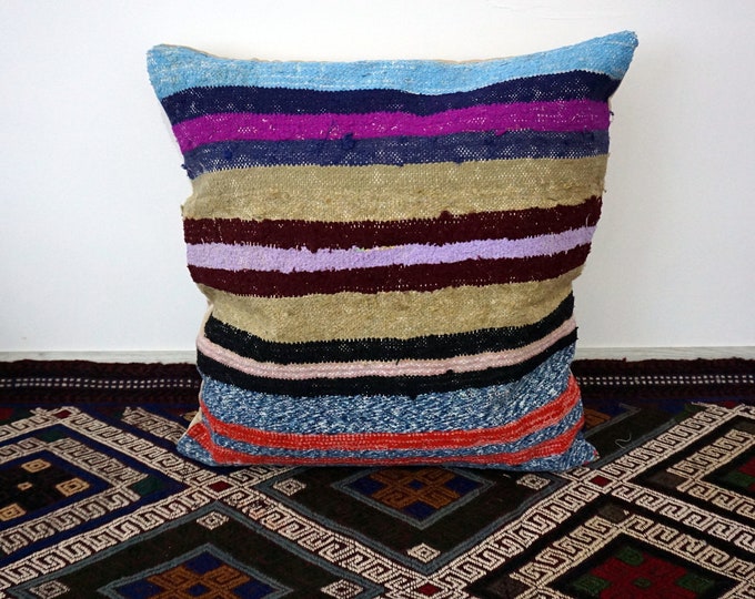 20"x20" Cotton kilim pillow cover, Handmade pillow cover, Pillow case, vintage Throw pillow, Anatolian Pillow case