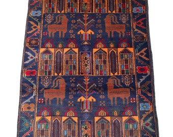 Vintage Pictorial Afghan handmade Elegant wool rug / Triabl Nomad's rug