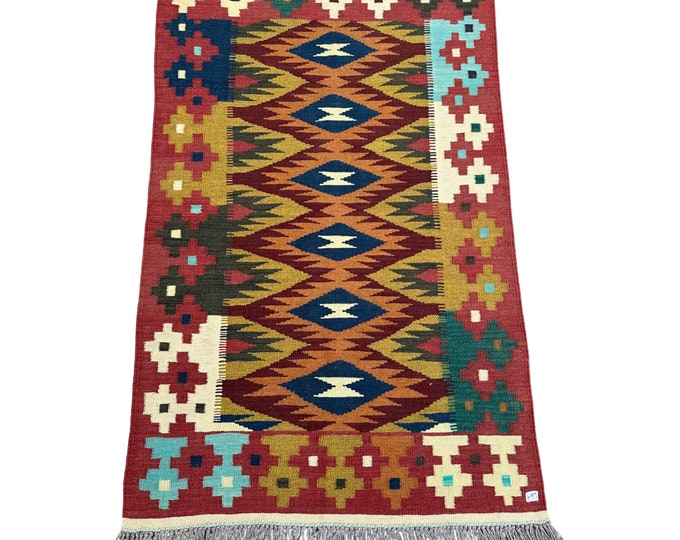 3x5 Tribal handwoven Afghan kilim rug - contemporary wool kilim rug - 3x5 accent kilim rug