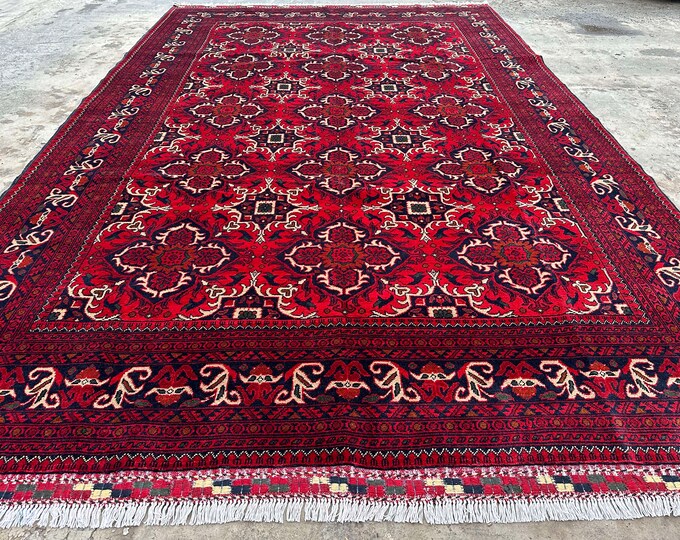 70% off Elegant vintage Afghan Turkmen Handmade Rug - 6'7 x 10'2 Oriental wool rug/ Home Decore Bedroom Large Area Rug