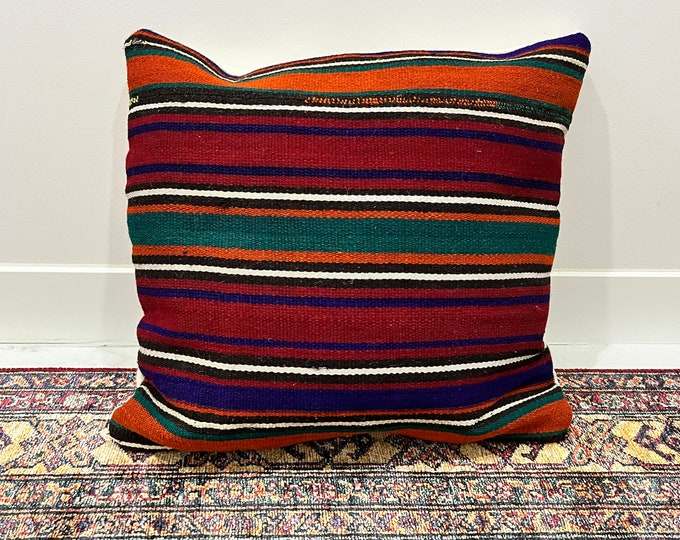 Anatolian Pillow 16x16 - Turkish vintage Kilim pillow cover - Handmade Pillow Cover 40x40 cm