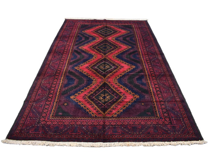 Hand-knotted Tribal wool Area rug - Afghan Baluchi 5'10 x 9'4 Carpet