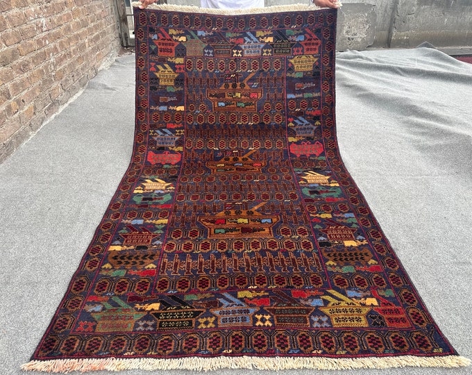 70% off 3.8 x 6.3 Feet/ Vintage Afghan Baluch War Rug Oriental War rug - Afghan Baluch Wall Hanging  carpet/ Peshawar rug