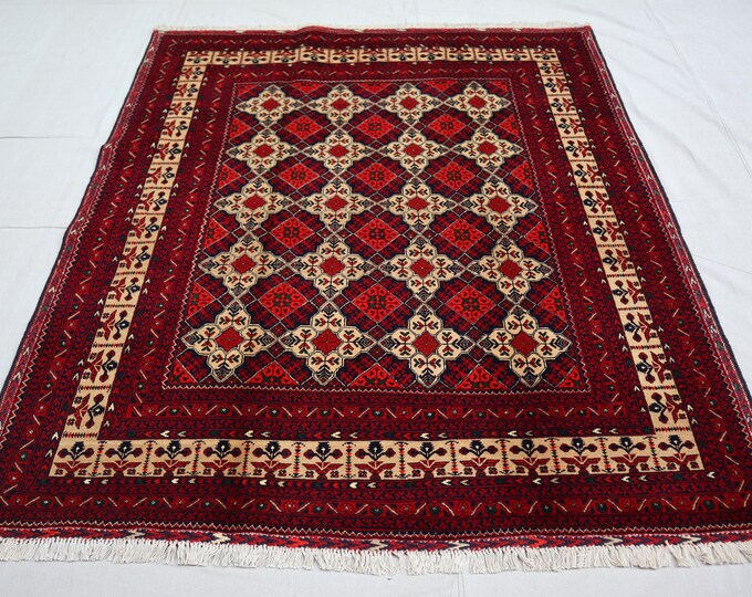 Hand-knotted Tribal Wool rug | Afghan Rug for Bedroom | Handmade wool rug for Living room