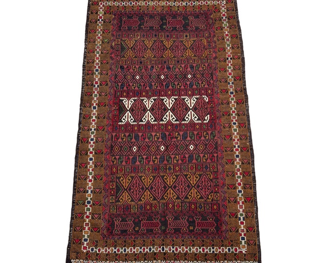 Afghan Tribal handwoven Sumak kilim rug 3'10 x 6'8