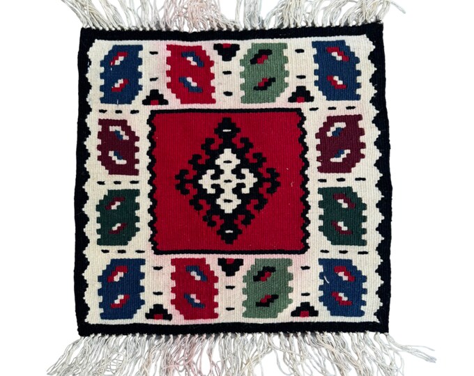 1'4x1'5 Turkish handwoven kilim rug | Tribal Motif Rug | Tribal kilim rug