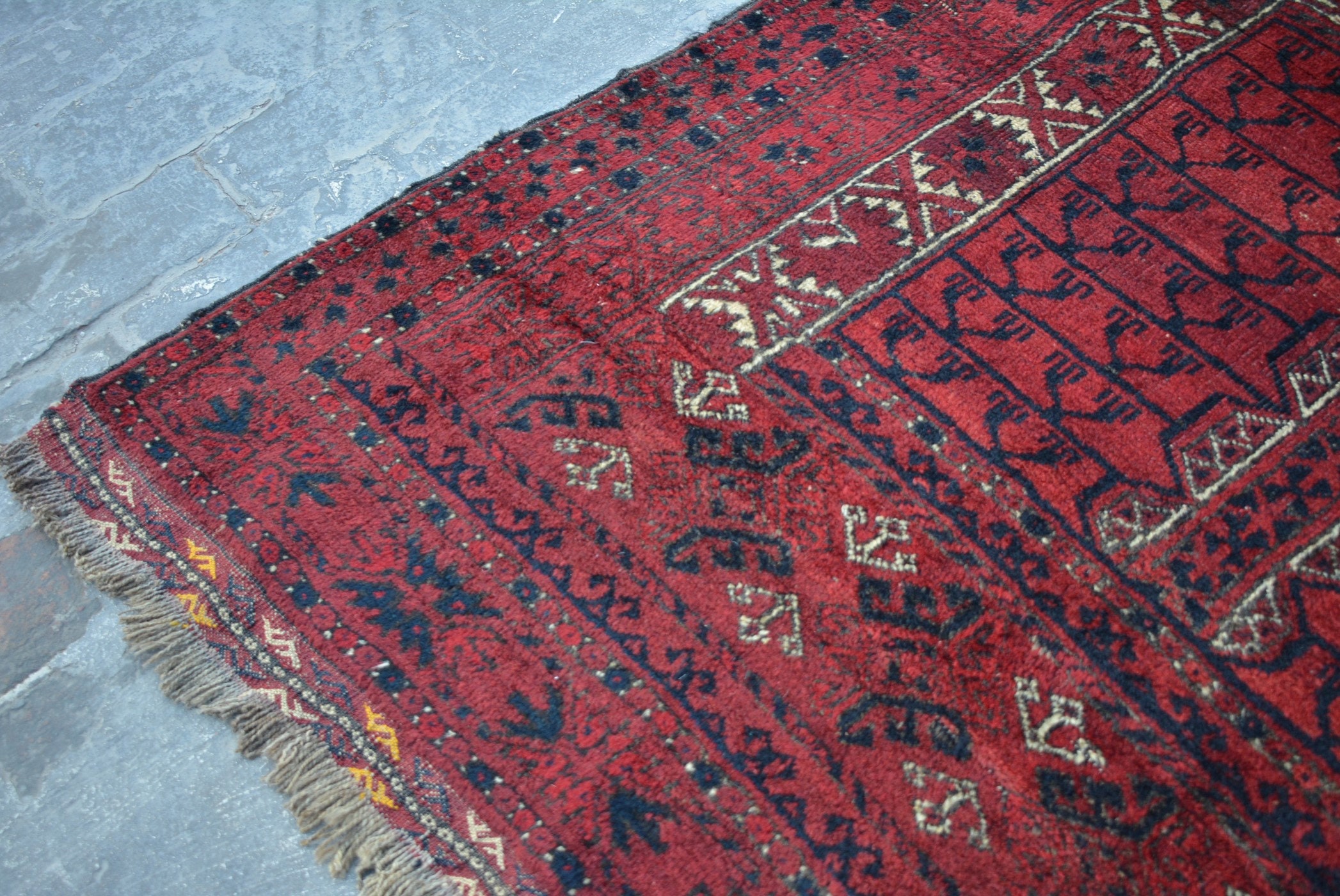 Stunning Antique Afghan turkoman tribal Hatchlu parda handmade wool rug