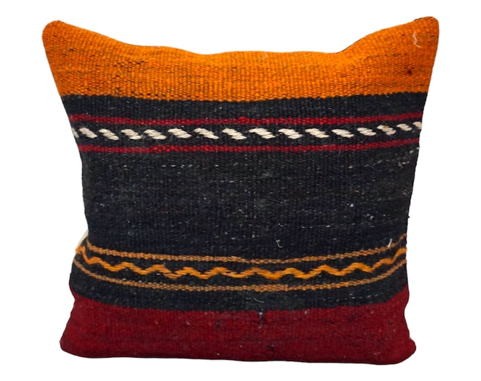16"x16" Throw pillow case, Turkish handmade pillow, Kilim pillow cover, Vintage Anaotlian Handmade kilim, Afghan Pillow, Corner pillow