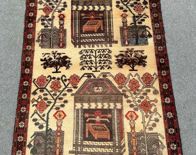 70% off Size 2.11 x 4.4 Ft Baluch Afghan Pictorial Manzara rug | Hand knotted  Wall Hanging wool rug/ Natural Dye Color/ Vintage  Rug