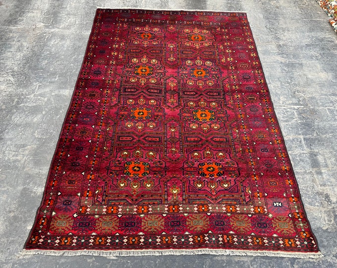 70% off Elegant vintage 1950s Afghan Turkmen Kazak Handmade Rug - 5'7 x 8'0 Oriental wool  rug/ Home Decore Bedroom Large Area Rug