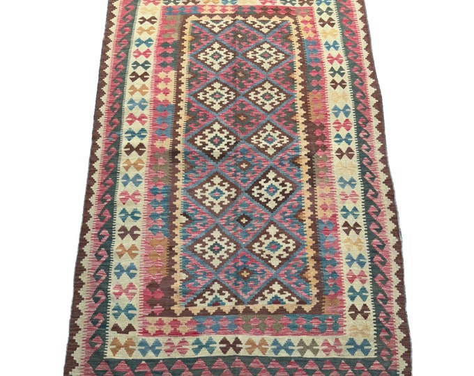 70% off 5'6 x 8'4 Vintage Afghan Tribal kilim rug | nomad's handwoven kilim rug