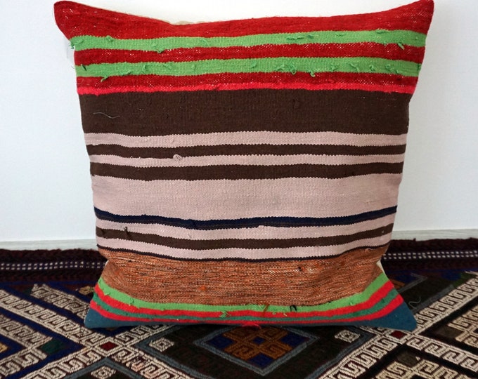 20"x20" Cotton kilim pillow cover, Handmade pillow cover, Pillow case, vintage Throw pillow, Anatolian Pillow case