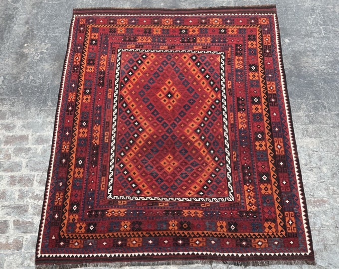 7'9 x 9'2 Handwoven Rustic Afghan kilim rug for Living room and bedroom