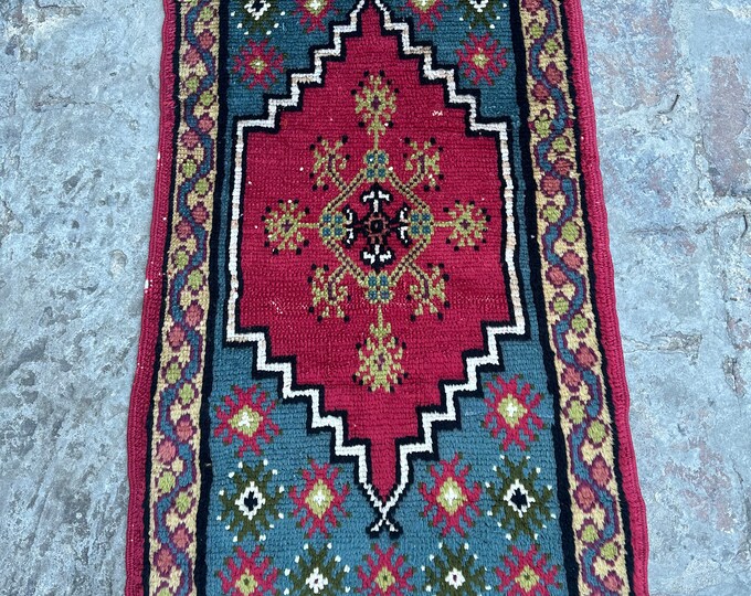 70% off 1.9 x 3.5 Ft HandKnotted Vintage Turkish Fine Small  Rug/ Nomadic wool rug - Natural Dyed Color Home Decor Mini Rug