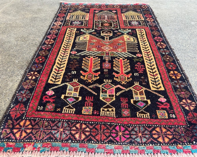 70% off 2.3 x 3.6 Ft/ Vintage worn Afghan Baluch Prayer rug | Afghan Baluch rug | handmade wool rug Gergeous Wool Pattern Afghan rug