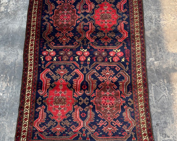 4'2 x 6'5 Vintage Tribal Kuchi hand knotted wool rug