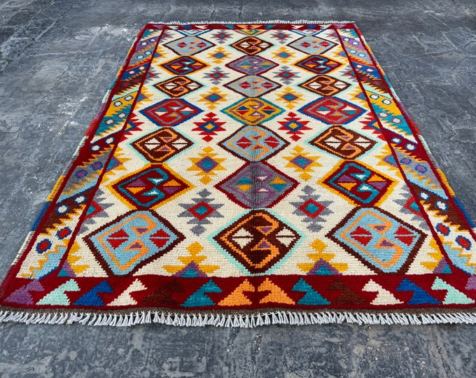 Bright Modern Contemporay gabbeh rug - Afghan Modern Chobi rug - hand knotted Afghan rug