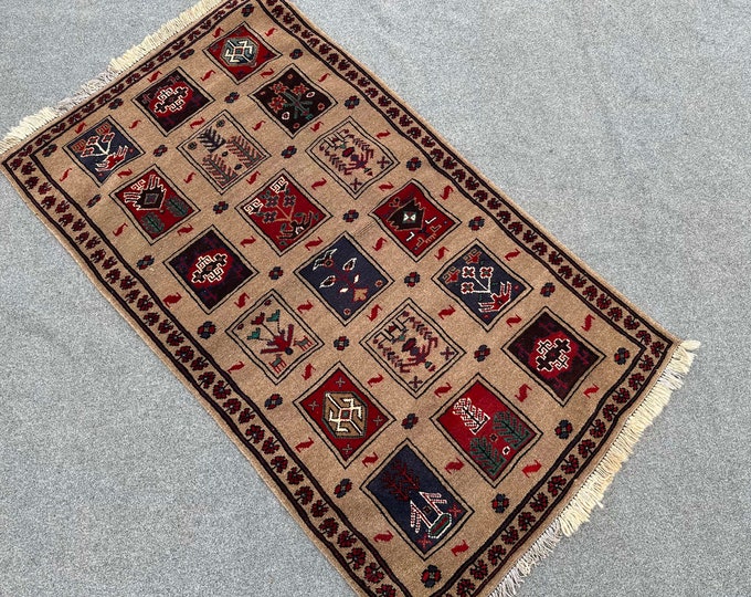 70% off Size 2.10 x 4.8 Ft Baluch Afghan rug | Hand knotted Geometric Ayna Dizine wool rug/Nomadic  Natural Dye Color/ Vintage  patern Rug