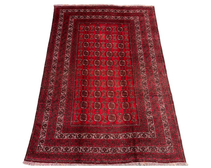 70% off Elegant vintage Afghan Qunduzi Handmade Rug - 6'2 x 9'2 Tribal wool rug