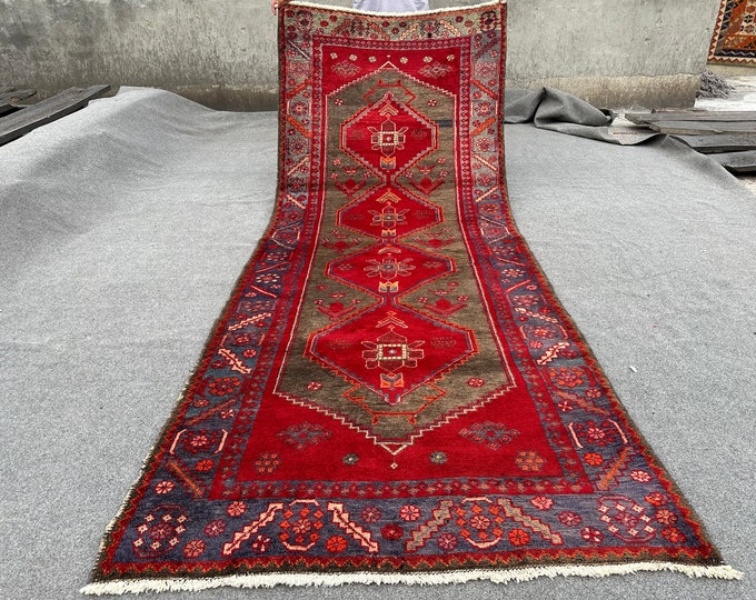 70% off 3.6 x 9.3 Ft/ super fine  Red Vintage 1970s Caucasian rug  | Hand knotted tribal wool Hallway Rug Gorgeous One Of A Kind Rug