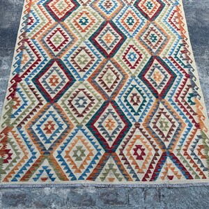 70% off 6'10 x 9'10 Modern Tribal Afghan kilim rug kilim rug for bedroom Living room area rug image 3