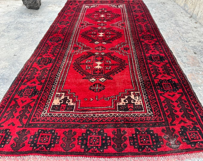 70% off  3.5 x 6.9 Ft/ Afghan vintage Baluch Wool Rug - Handmade tribal vintage afghan Turkish Dizine Geometric Rug Natural Dye Color