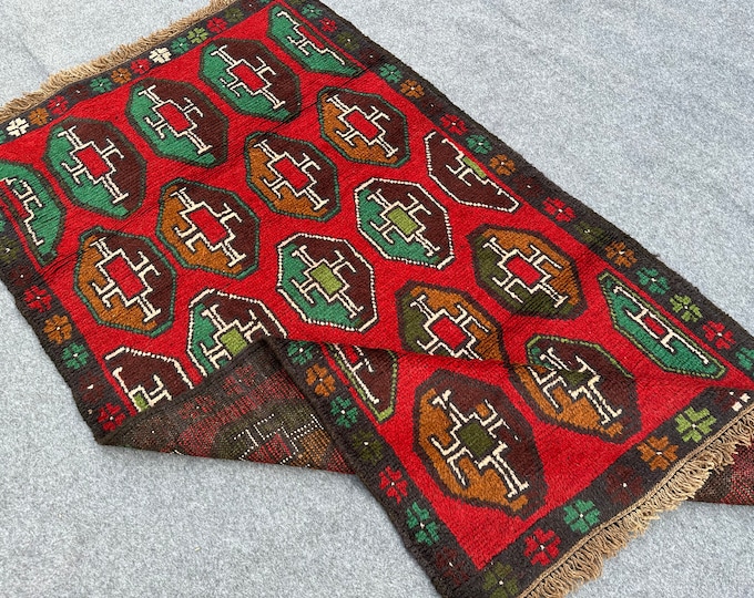 70% off Size 3.5 x 6.1 Ft Baluch Afghan Shindani  Full Pile MorGol rug | Hand knotted Geometric wool rug/Nomadic Natural Dye Color/ Vintage