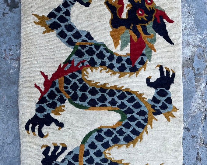 70% off 2' x 2'9 small vintage Moroccan draGon Pictorial hand knotted rug/ Fine Wall Hanging Wool Rug