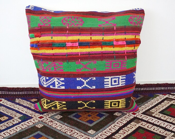 20"x20" Cotton kilim pillow cover, Handmade pillow cover, Pillow case, vintage Throw pillow, Anatolian Pillow case