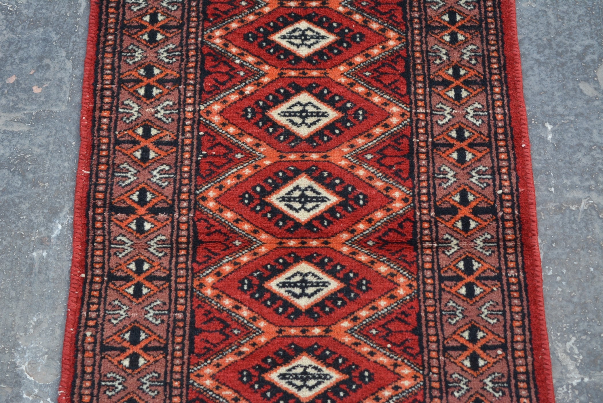 narrow afghan handmade rug runner / decorative small rug 100 wool