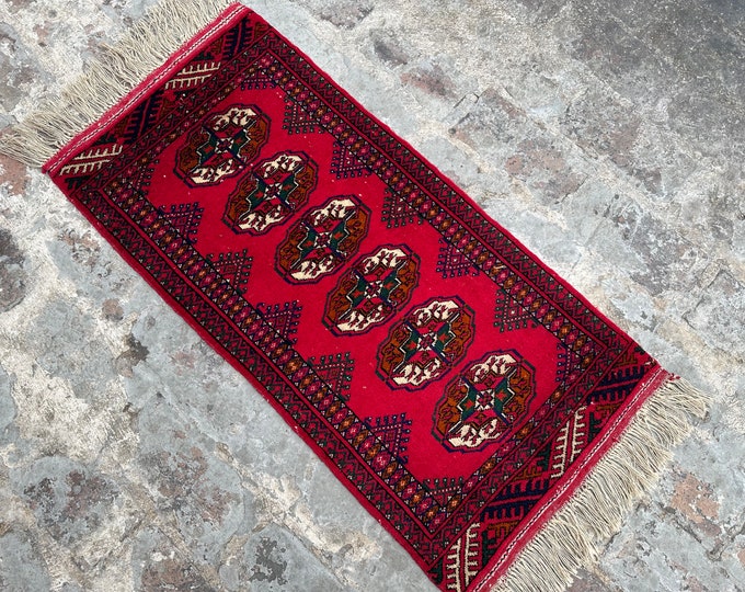 70% off pakistani bokhara wool rug - 1'8 x 3.6 Ft/ Vintage MorGol Pakistani Wool Rug Natural Dye Color Mini Rug