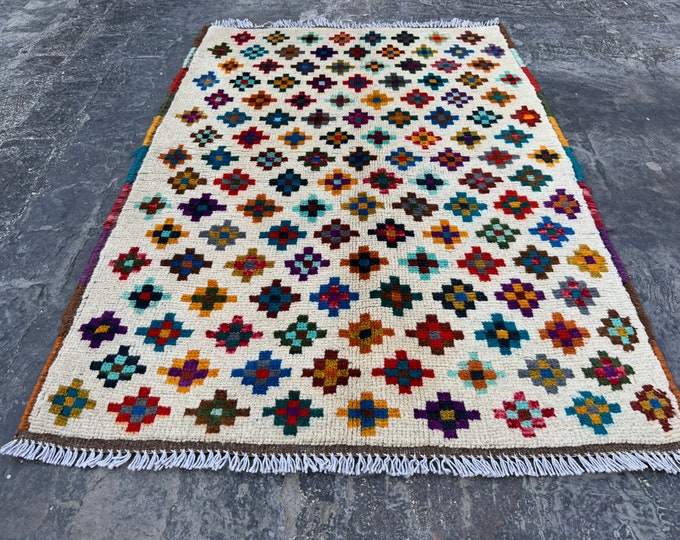 Bright Modern Contemporay gabbeh rug - Afghan Modern Chobi rug - hand knotted Afghan rug