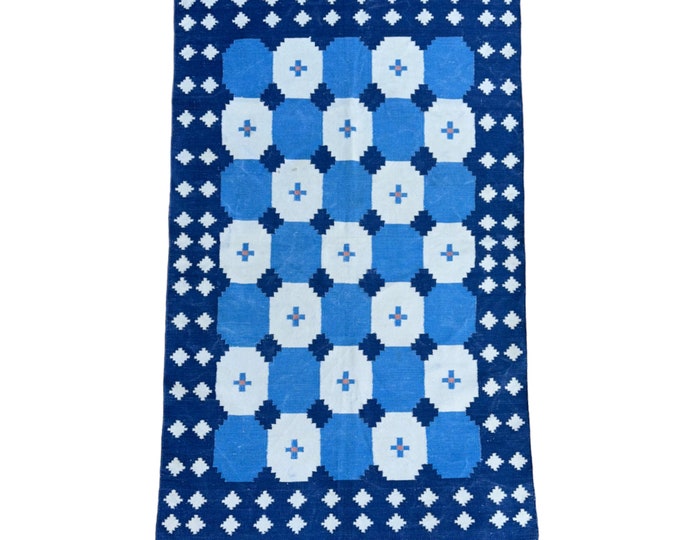 Blue Beautiful handwoven Turkish kilim rug