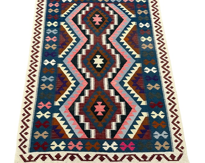70% off Green 5x7 Handwoven Afghan Kilim rug - Tribal 5x7 kilim rug - Geometric bedroom kilim rug