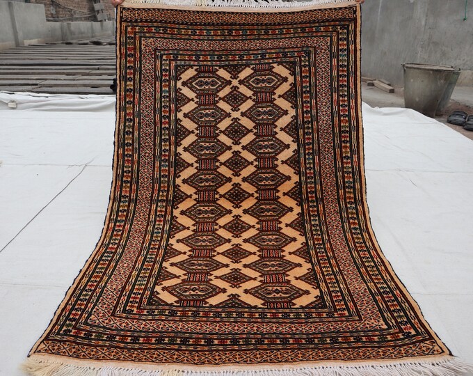 70% off Size 2.11 x 4.4 Ft Baluch Zahir Shahi Afghan rug | Hand knotted Geometric wool rug/ Natural Dye Color/ Vintage High Quality Rug