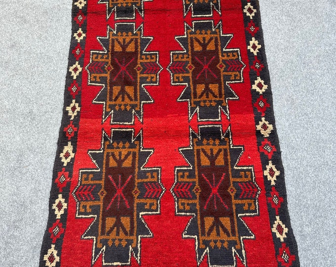70% off Size 3.5 x 6.2 Ft Baluch Afghan Shindani  Full Pile  rug | Hand knotted Geometric wool rug/Nomadic Natural Dye Color/ Vintag5