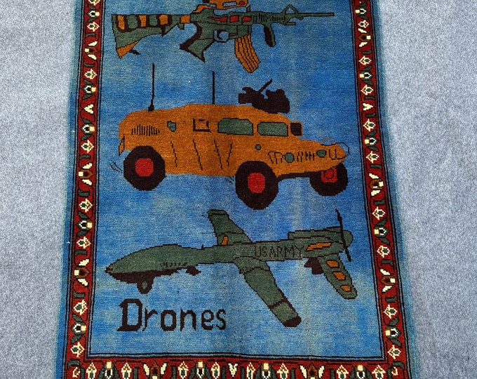 Blue Afghan War rug | Hand knotted Tribal wool Afghan rug