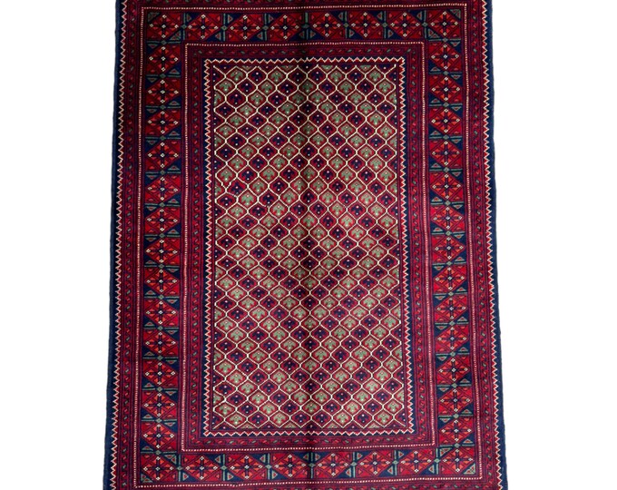 Afghan Turkmen Wool rug | Tribal Rusty Rug | hand-knotted Tribal wool rug